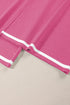 Contrast Trim Textured Knit Half Sleeve Drop Shoulder Drawstring Waist Wide Leg Two Piece Pant Set